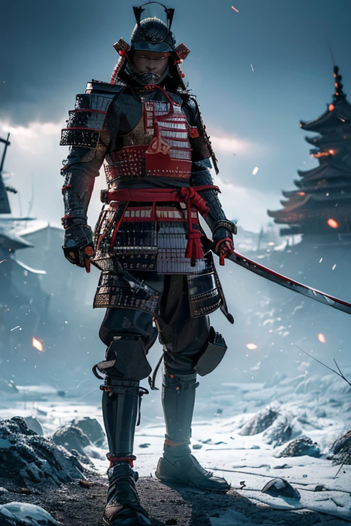 (masterpiece, ultra high resolution:1.4), (Photo of Sengoku daimyo samurai branding their breastplates and helmets on their katana swords:1.3), Two handed katana, 脸部高Every time细致, (Japanese traditional samurai armor and helmet), (Tall figure and muscular body:1.4), (Sony Alpha 1 camera, Known for capturing the highest level of detail in photos:1.3), (The samurai's face has perfect symmetry and flawless features:1.2), (Black and red armor and helmet:1.3), (Standing tall on the battlefield with a commanding attitude:1.1), The emphasis of daimyo armor, cinematic, Super detailed, Crazy details, Beautiful color grading, Unreal Engine, Every time, super resolution, megapixel, Lightning, Anti-aliasing, FKA, Thailand, RTX, SSAO, post processing, postproduction, Tone mapping, computer graphics image processing, 视觉special effects, special effects, Extremely detailed and complex, ultra maximalism, Surreal, Volumetric, lifelike, Super realism, Super detailed, intricate details, 8k, super detailed, full color, Volumetric lightning, human development report, actual, Unreal Engine, 16k, sharp focus, octane rendering