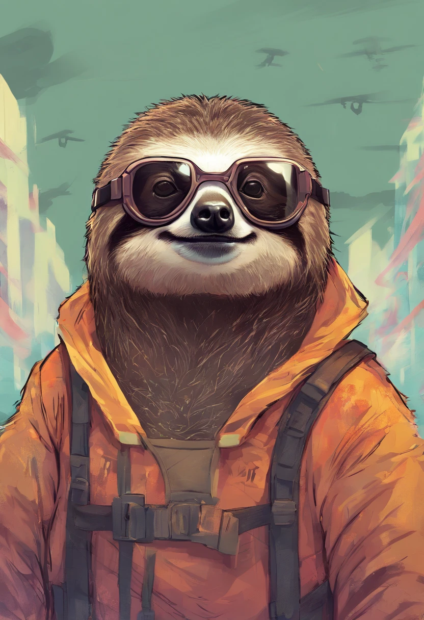 colorful、Sloth wearing goggles
