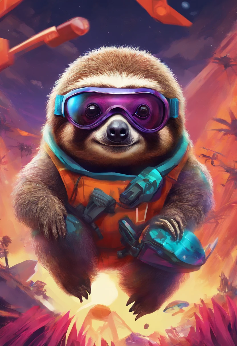 colorful、Sloth wearing goggles
