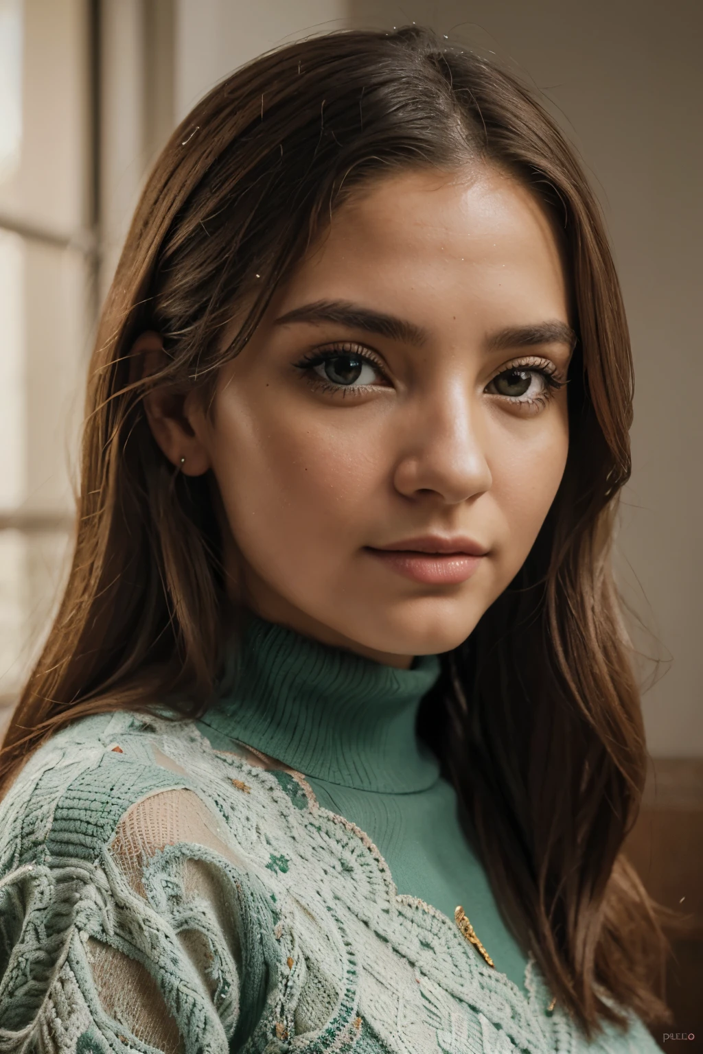 Uma foto de emb-babs,like a pretty woman in a big sweater,olhos verdes brilhosos,cabelo loiro dourados,(Looking at the camera),Photo shoot style,seductive expression,8K HD,Cru,dslr,recursos perfeitos,pele perfeita,poros da pele,profissional,obra de arte,(fotorrealista:1.4),detalhado,Intricado,high resolution,detalhado background,fcDetailPortrait,epiCRealismo,Detalhes gerais.,
