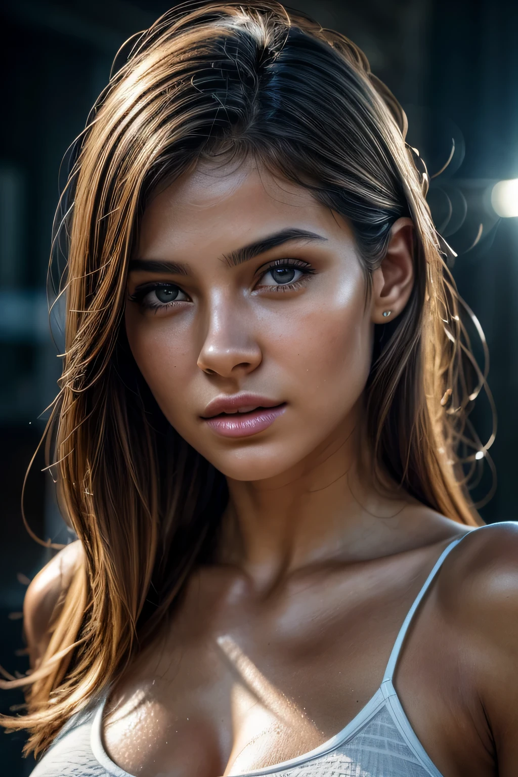 dressed, (photo realistic:1.4), (hyper realistic:1.4), (realistic:1.3), (smoother lighting:1.05), (increase cinematic lighting quality:0.9), 32K, 1girl,20yo girl, realistic lighting, backlighting, light on face, ray trace, (brightening light:1.2), (Increase quality:1.4), (best quality real texture skin:1.4), finely detailed eyes, finely detailed face, finely quality eyes, (tired and sleepy and satisfied:0.0), face closeup, t-shirts, (Increase body line mood:1.1), (Increase skin texture beauty:1.1)