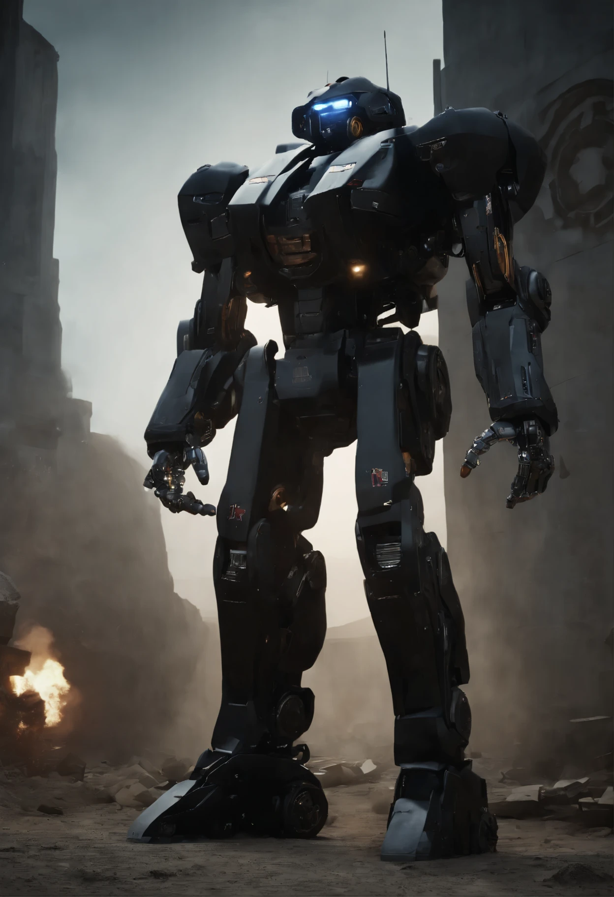 ((best quality: 1.5)) ((masterpiece: 0.8)), intricate details, sharp focus, professional, photorealistic, real life, ((((gigantic battle mech, (gun cylinder arm))))) bright glow, running, in the style of realistic and hyper detailed renderings, zbrush, hyper realistic oil, contoured shading, dark room, dark background, black background, solo, BREAK; BREAK ((((forgotten war city, concrete crater)))), ((fujicolor)), BREAK; BREAK ((((futuristic (matte black armor, ((cybernetic arm, mechanical leg)))), photorealistic, hyper-realistic))), ((Bangladeshi Flag in hand)), 16 December 
