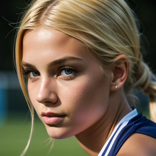 1girl, blonde hair, fieldhockey, masterpiece, ultra-detailed, best quality, fullbody, realistic, perfect face