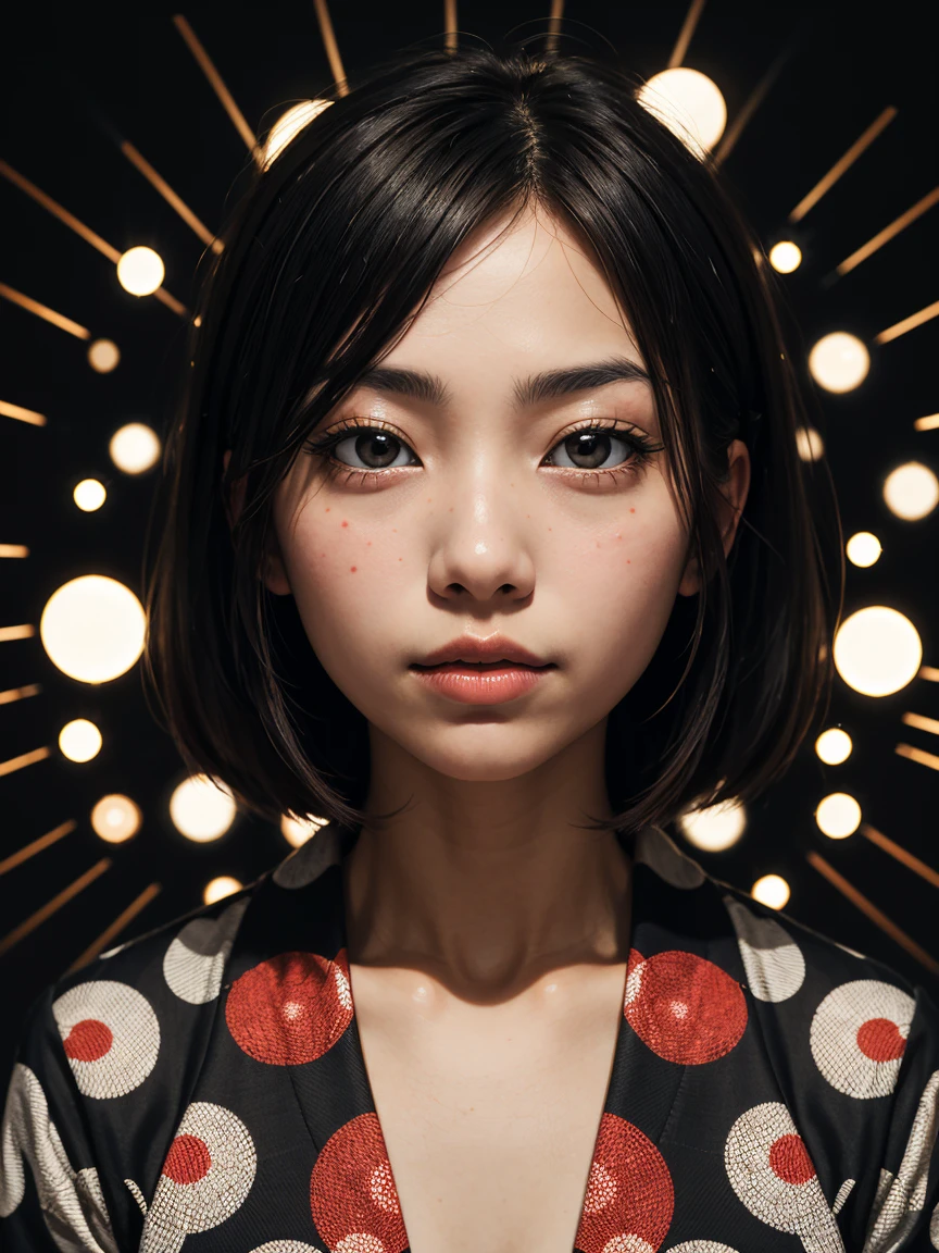 (top-quality、8k、32k、​masterpiece、UHD:1.2)、Photo of a cute Japanese woman、very short bobbed hair、The upper part of the body、sface focus、oversized_sweater、a necklace、simple background、From  above、looking at the viewers、A computer is in the background、workplace、Career Woman