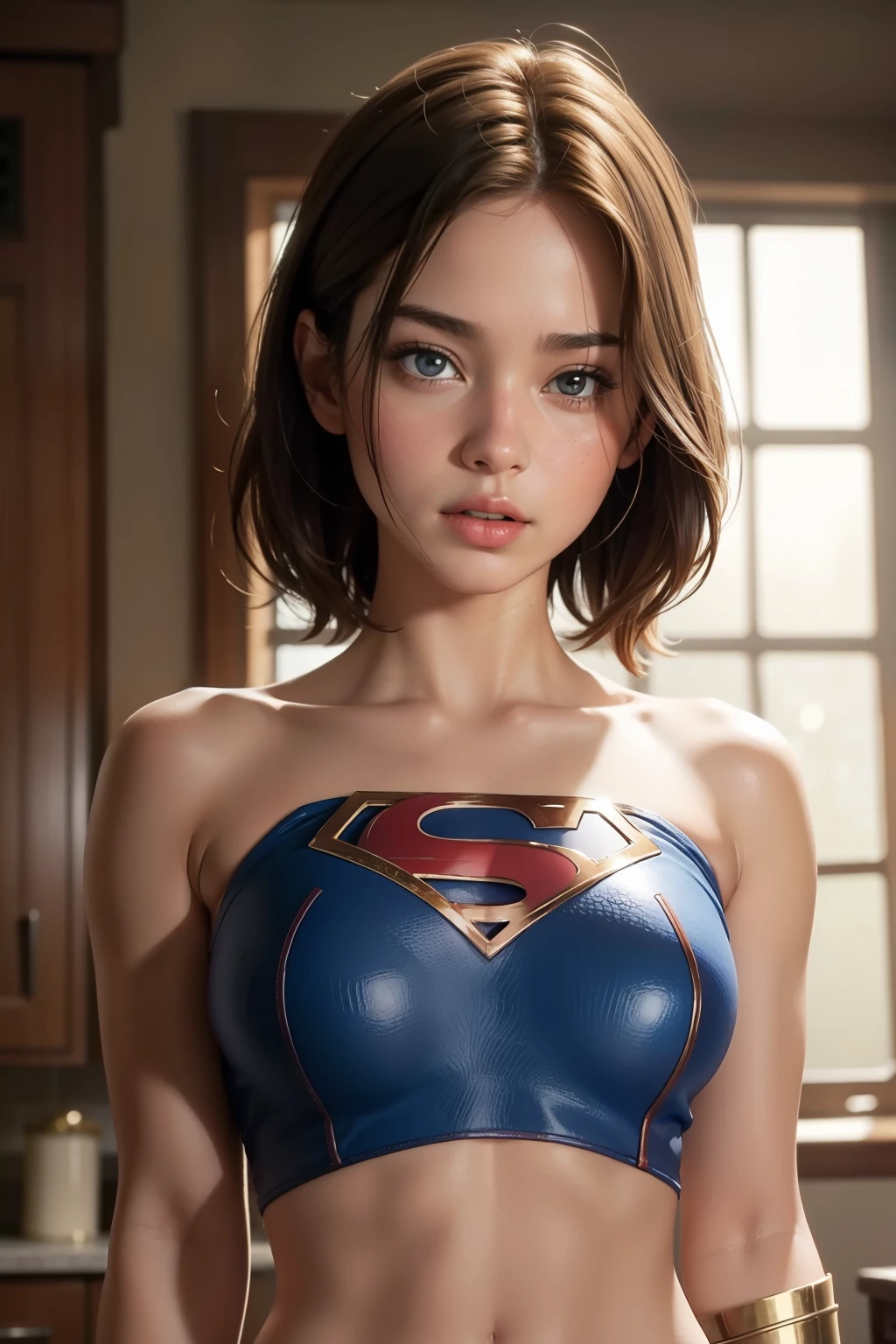 Cinematic Still Shot of a Nude Supergirl: Captured in 16:9 aspect ratio with a high-resolution camera, this ultra-realistic image showcases Supergirl in all her glory. The minimalistic approach to the composition allows the intricate details of her toned body to shine. Shot on Kodak Gold 200 film with an automatic setting (--auto --s2), the natural colors and textures of her skin are beautifully preserved. The image is reminiscent of a still frame from a cinematic masterpiece.