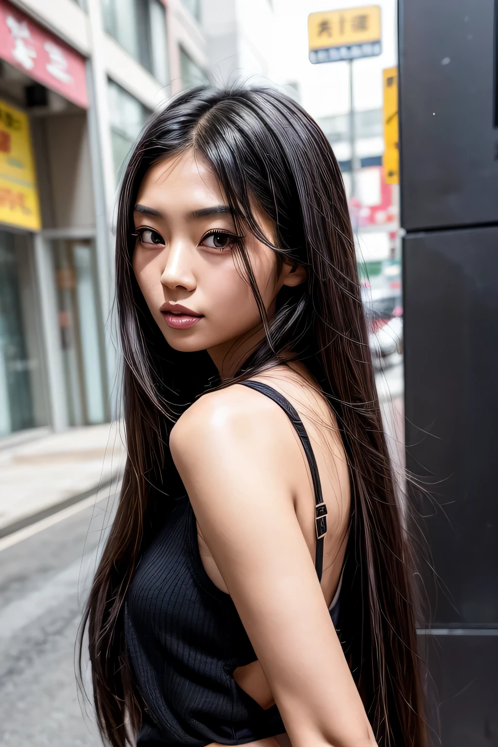 arafed asian woman with long hair and black top posing for a picture, asian girl with long hair, young asian girl, photo of slim girl model, gorgeous young korean woman, beautiful asian girl, a young asian woman, beautiful young korean woman, japanese model, beautiful south korean woman, 2 4 year old female model, korean girl, young asian woman