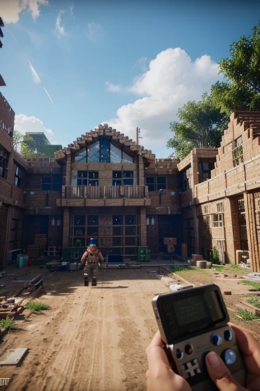 I created an image of a thumbnail of a construction battle between two friends in Minecraft faithful to the game