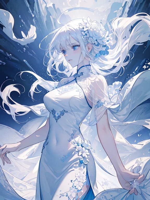 scenecy, Paradise in Heaven, white light naste piece), (best quality), (cinematic), 8K, (art station), Li Yue&#39;s style of painting.(長い白い髪とSilvery eyesを持つ1人の女), (流れるような白くTransparent breastsドレス)、(Beautiful delicate face)、[ particle roux full moon] [Frozen trees々] [landscape crystal] [great writing] [Ethereal Atmosphere]:1.1] [Fantasy, short story] [soft great writing] [+cinematic shot]:1.2 [+art station] [+Light white background] [+soft great writing] [soft glow] [Creative and dynamic angles]:1.3, [+crystal tonina steppiece, very detailed, Super detailed, solo, (pale skin), Silvery eyes, Frosty white hair, (snowy background), (snowflake rose flower:1.5), (crystal crown), (shining crystals), (((白くTransparent breastsドレス))), (Snowy ground), (Icy breath), (frozen eyelashes), 花のある部屋に立つTransparent breasts繊細なウェディングドレスを着た美女, sexy woman、luxurious wedding, very magical and dreamy, dreamy and detailed,ethereal fairy tale, fairy tale stage:, 贅沢なTransparent breasts薄いドレス, dreamy diamond、たくさんのクリスタルが付いたTransparent breastsドレス, fantasy sheer dress, A magical dress with a transparent chest, crystal see-through dress, Feminine atmosphere and drama in a transparent dress with sparkling flowers, Gorgeous settings, 妖しい雰囲気 muste piece, The most beautiful scenes, majestic、(((White flower))))、quiet and serene atmosphere、attractive、Transparent breasts、I can see the nipples、big boobs、sexy-S 100,たくさんのクリスタルが付いたTransparent breastsドレス, fantasy sheer dress, Transparent Chest Dress, See-through dress encrusted with crystals, Woman in a transparent dress with sparkling white flowers, intricate fantasy sheer dress, transparent rainbow color, Detailed translucent costume design, Transparent dress, a stunning young ethereal figure, Bejeweled Opal Statue, fantasy transparent costume,pure white and dazzling、all white tones,Inside the crystal library,Transparent flowers and falling snow，((Many white roses are planted)),(flowingwater,falls,water bloom),The decoration is also carefully finished..,Dreamy（very detailedです，creative design，crisp and precise lines，K HD，best quality，T Masterpiece，超High resolution，In 4K）、model、多様なポーズ美しいWhite flowerの髪飾り))、Beautiful hairstyle、full body view、グラビアmodel、Overhead view, view from above、(best quality, In 4K, 8K, High resolution, muste piece:1.2), Super detailed, Detailed expression, Graceful posture, dreamy atmosphere, expressive brush strokes, mystic atmosphere, artistic interpretation,Beautiful coiled hair，Delicate floral jewelry， 驚くほど小さな新鮮なスタイルのTransparent breastsドレス、 Subtle colors and tones, Mystical aura,

