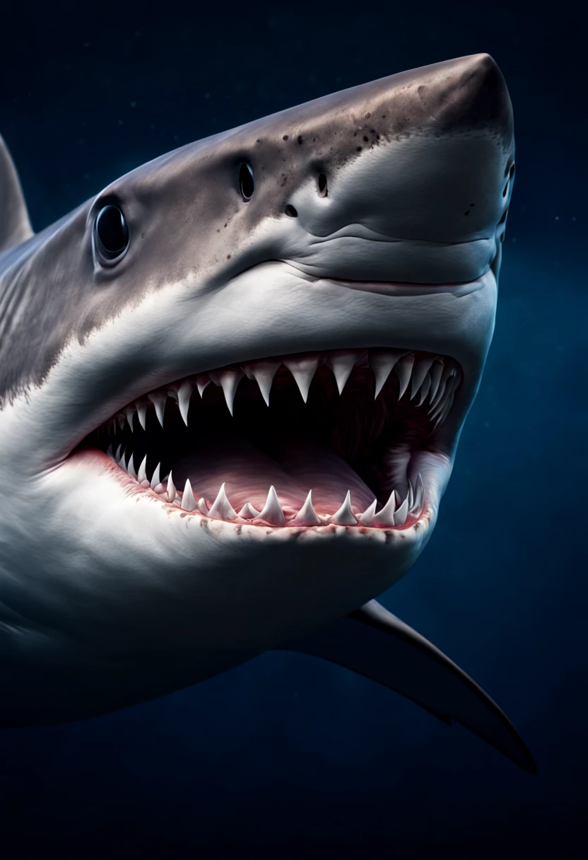 a shark, deep sea, surrealistic, Ethereal, chiaroscuro, Hyperrealism, best quality, masterpiece, 8k