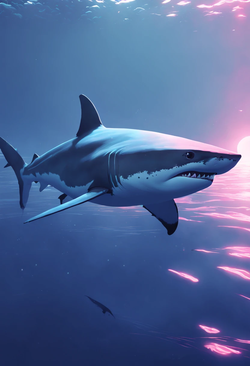 a shark, purple sunlight, Ethereal, by Alena Aenami, best quality, masterpiece, 8k