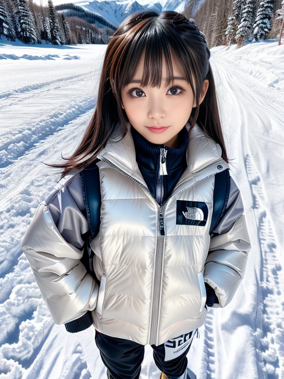 very detailed、masterpiece、Ski Resort Background、a woman in a (white down vest at northface):1.4, white puffer vest and black pants posing for a picture, model is wearing techtical vest, sportswear, sportswear, かわいいsportswear, nanocarbon-vest, white!!, white coat, tech wear women pictures, 2 techwear women, catalog photo, stylish coat for rave, full body photo, future inflatable jacket, Miko, Kim Woo