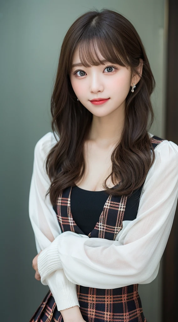 smile、night、Raw photo、(((ultimate beauty portrait)))、((glowing skin))、1 girl、 beautiful girl from Prague、bright look、((brown hair))、(cleavage)、(plaid pleated skirt:1.5)、((Big eyes that shine like jewels))、open cardigan、open your clothes、pantyhose、Glossy and glossy skin、(medium hair)、(silky ponytail hair)、(standing)、(from below)、under the skirt、(from below下着の接写)、eyeliner、beautiful bangs、hair between eyes、((masterpiece、最high quality、super detailed、film light、intricate details、High resolution、very detailed))、detailed background、8KUHD、Digital single-lens reflex camera、soft light、high quality、film grain、Fujifilm XT3 、shallow depth of field、natural soft light、Kamimei、rich bust