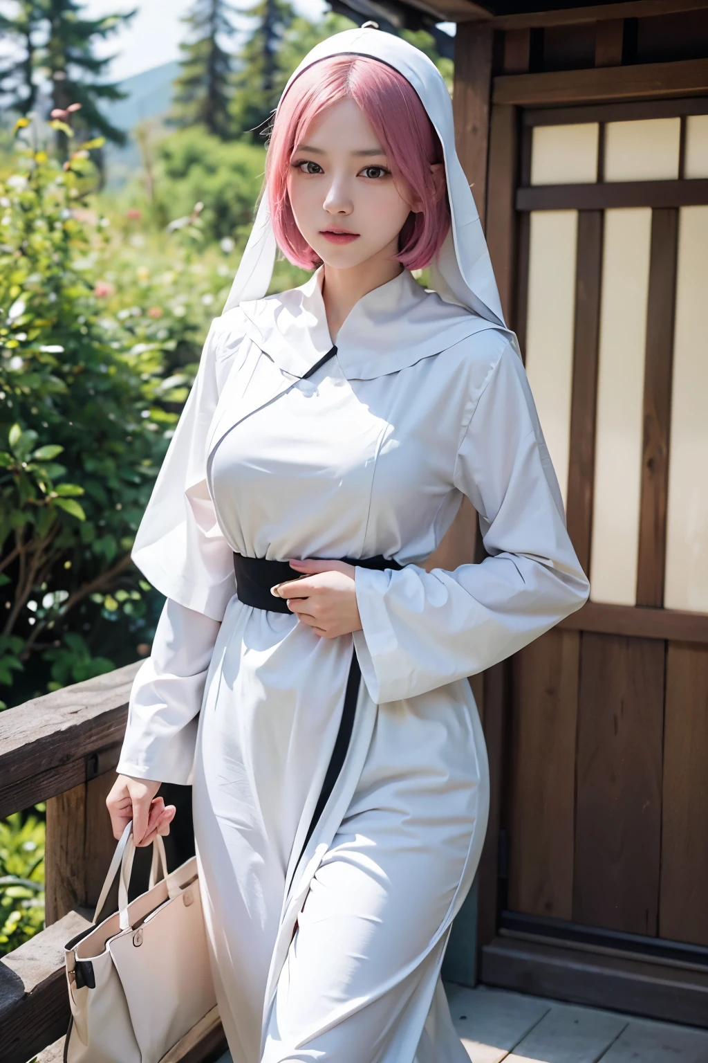 (8K, top-quality, masterpiece:1,2), (reallistic, Photorealsitic:1.37), Super Detail, One girl,), (Highly detailed), (beautifully detailed eyes), (of the highest quality), (super detailed ), (masterpiece), (Detailed face),20yr old, ,1 girl, full body, pink hair,Very short hair, medium breasts, clothed, Perfect Lighting, pussy and breast focus, looking at viewer, aroused face, naughty face, Composition: Generate a realistic image of a Japanese nun walking in the mountains.
Clothing: Dress the nun in traditional attire.
Expression: Capture any suitable expression for the nun.
Accessories: Choose accessories that complement the nun's outfit.
Pose: Depict the nun walking.
(high quality:1.2) Adjust the prompt as needed for improved image quality.
