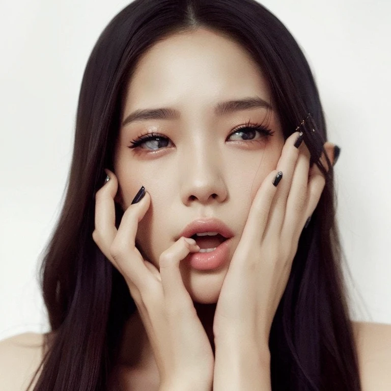 um close de uma mulher com longas unhas pretas segurando as mãos no rosto, Jisoo do Blackpink, retrato de jisoo blackpink, Jisoo do Blackpink, jossi do blackpink, jennie blackpink, Sun Yunjoo, Kiko Mizuhara, portrait of jossi do blackpink, parque roseanne de blackpink, Lee Ji-eun, Lee Ji-eun, estacionar a partir de-min