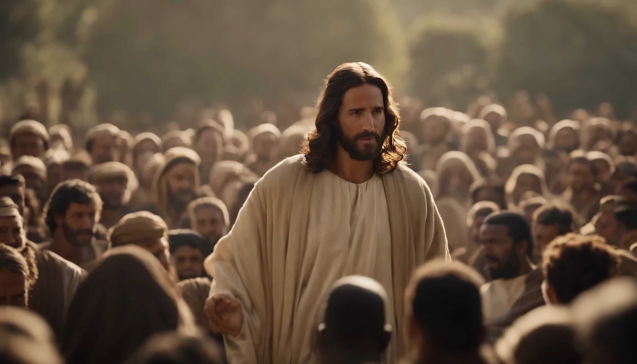 Jesus telling parables in a crowd