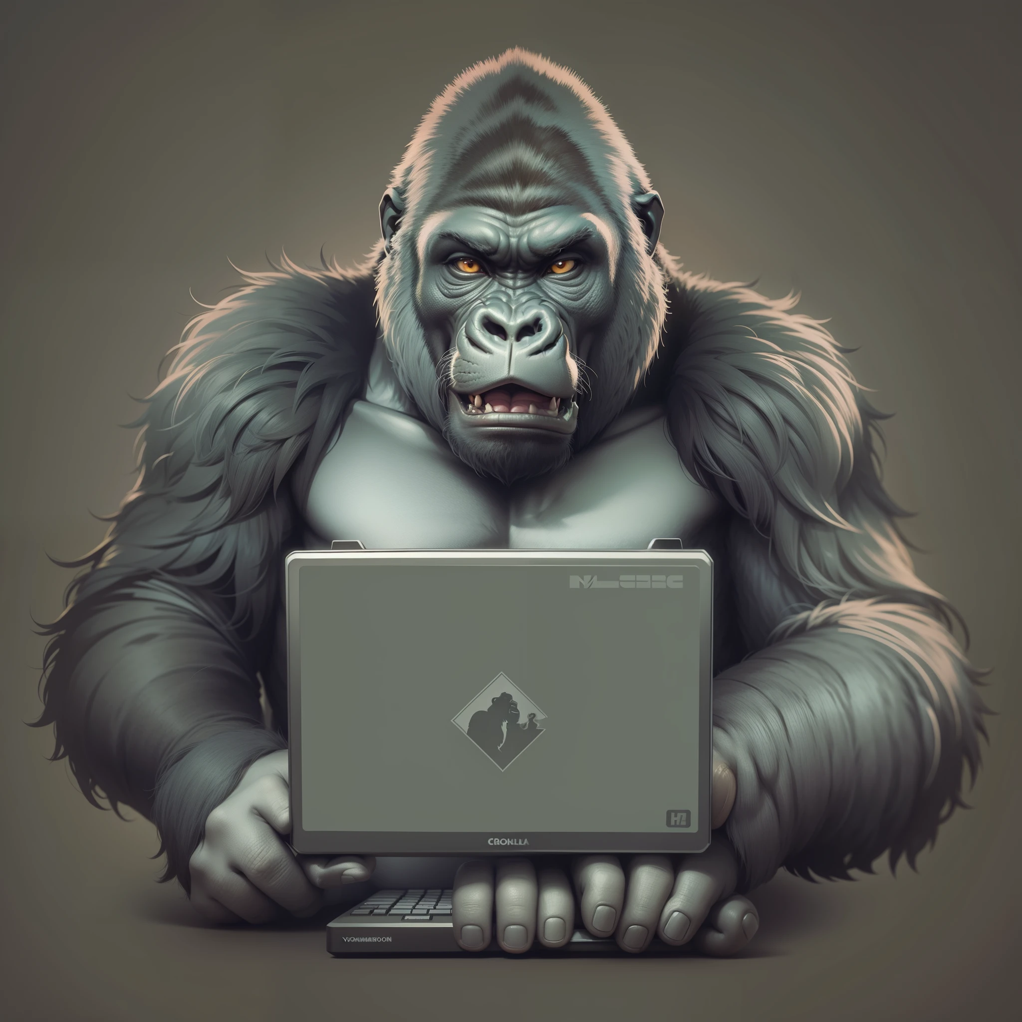 Gorilla with vector illustration with computer