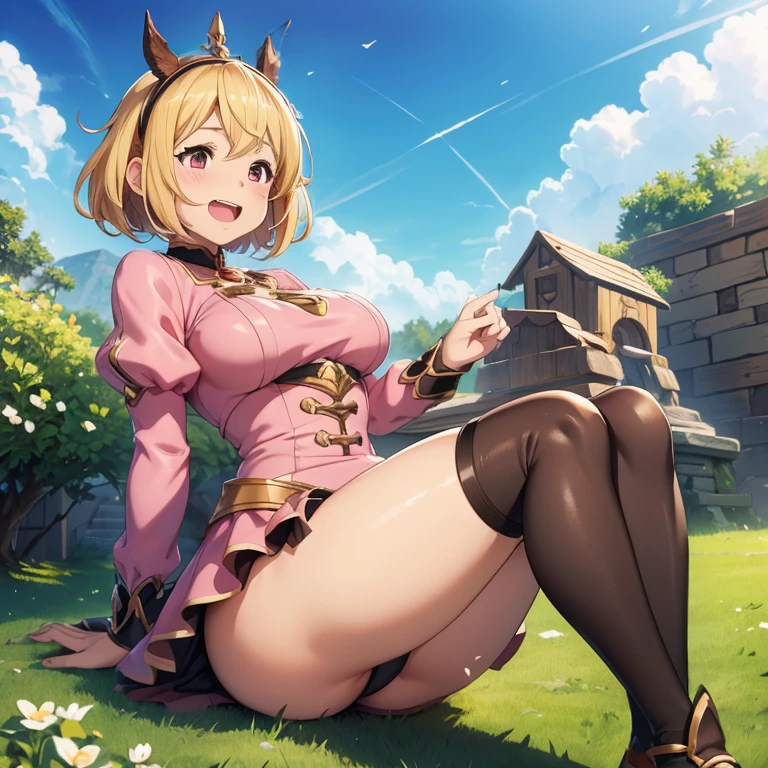 granblue fantasy,Grabble,djeeta,djeetaちゃん,mesugaki,Official Images,Official illustration,black knee high socks,pink clothes,,thighs thighs thighs,djeeta,The kids,laughter,blonde,むちむちthighs thighs thighs,