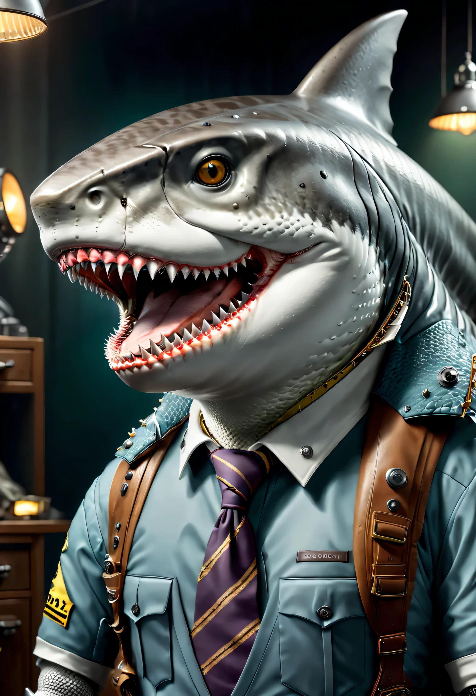 art by mooncryptowow, photorealistic portait of Dressed animals - a dangerous Shark Corporate employee, high quality, highly detailed, studio lighting, 