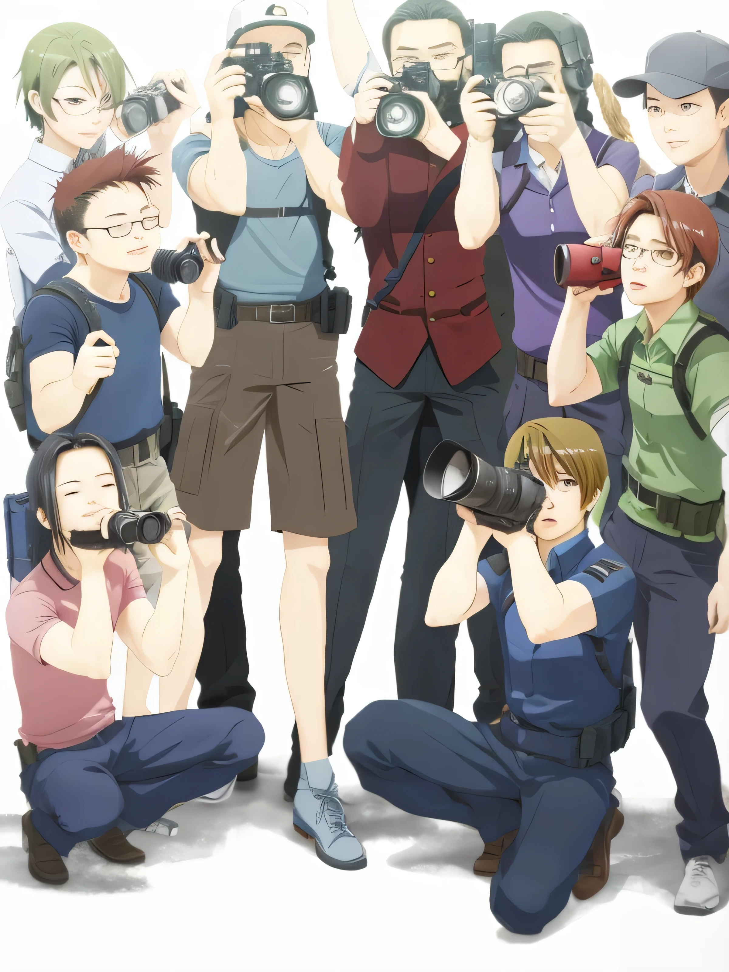 There are many people with cameras taking pictures of men.., by Shingei, muscular!, Boromir in the world of anime, In the anime, there were 8 people.., A-1 Photos, by Kamisaka Sekka, Team Fortress Style, paparazzi, Inspired by Yukika Kamisaka, inspired by Shingei, high quality fan art, full_body!!