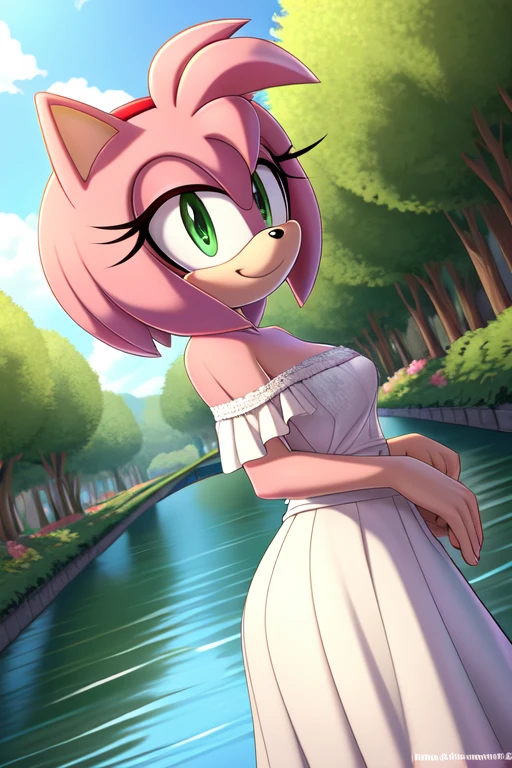 (mature:1.2) Style-Princess, ultra detailed, perfect face, sexy face, expressive eyes, FurAffinity furry female, antromorfic, , sweet smile, gentle look, blush, solo, long pink hair, green eyes, slender body, red dress white parts, large breasts, fur pink, pink skin, sitting on the grass, posing, looking at the viewer, forest clear open sky background, 15 years old, 3nid_14, masterpiece, best quality, highest quality, cinematic lighting, (volumetric lighting), extremely detailed CG unity 8k wallpaper, focused, 8k wallpaper, 4k wallpaper, extremely detailed, ultra realistic, photorealistic, sharp focus, absurd res, (HDR:1.2), (high contrast), photograph, detailed and intricate, instagram, portrait, highly detailed, digital painting, art station, concept art, smooth, sharp focus, illustration, cinematic lighting, amy rose,