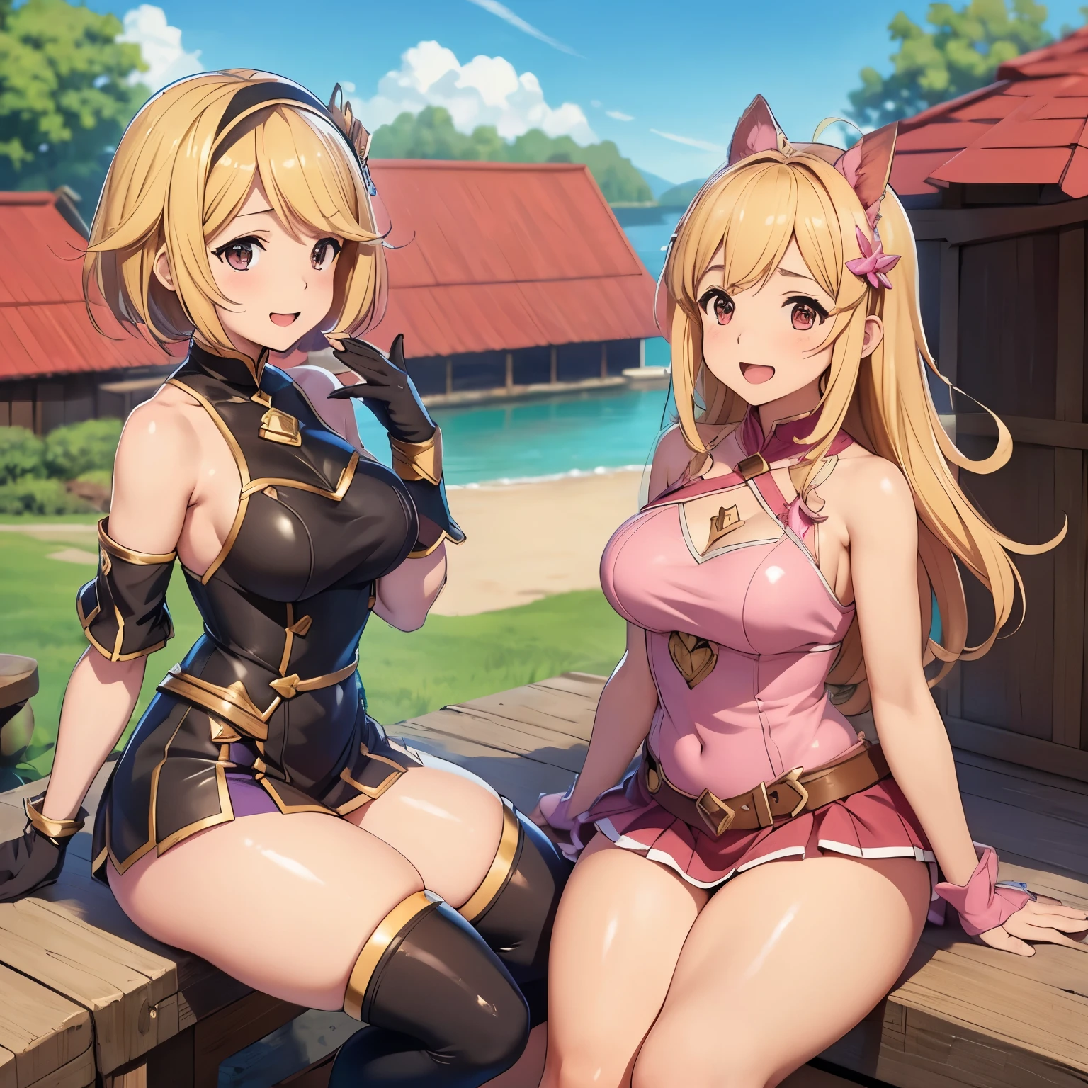 granblue fantasy,Grabble,djeeta,djeetaちゃん,mesugaki,Official Images,Official illustration,black knee high socks,pink clothes,,thighs thighs thighs,djeeta,The ,laughter,blonde,むちむちthighs thighs thighs,