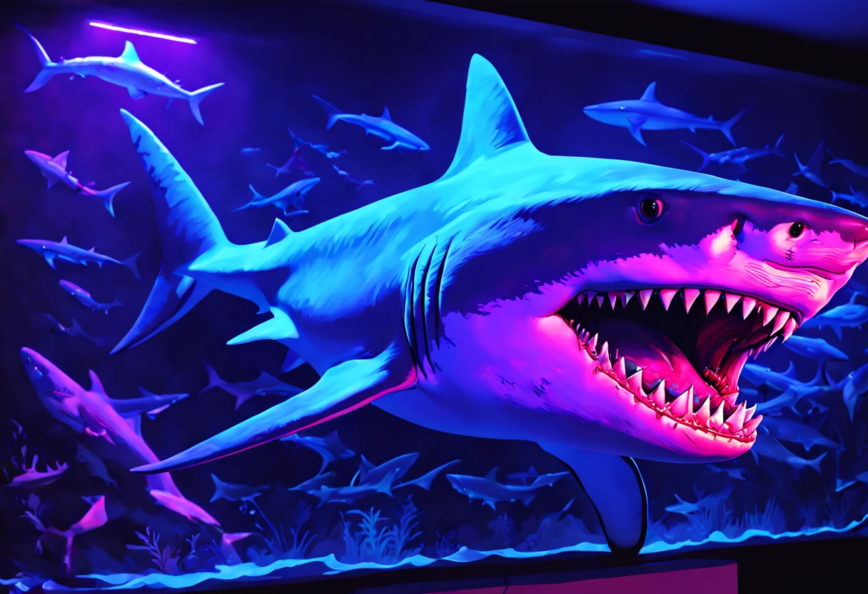 blacklight art, epic Shark, (best quality, masterpiece, Representative work, official art, Professional, 8k)