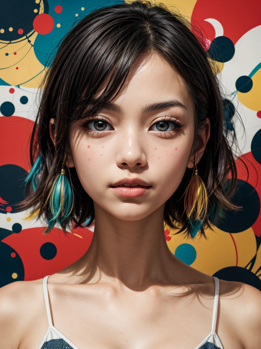 Abstract art,polka dots,colorful background,Japanese girl