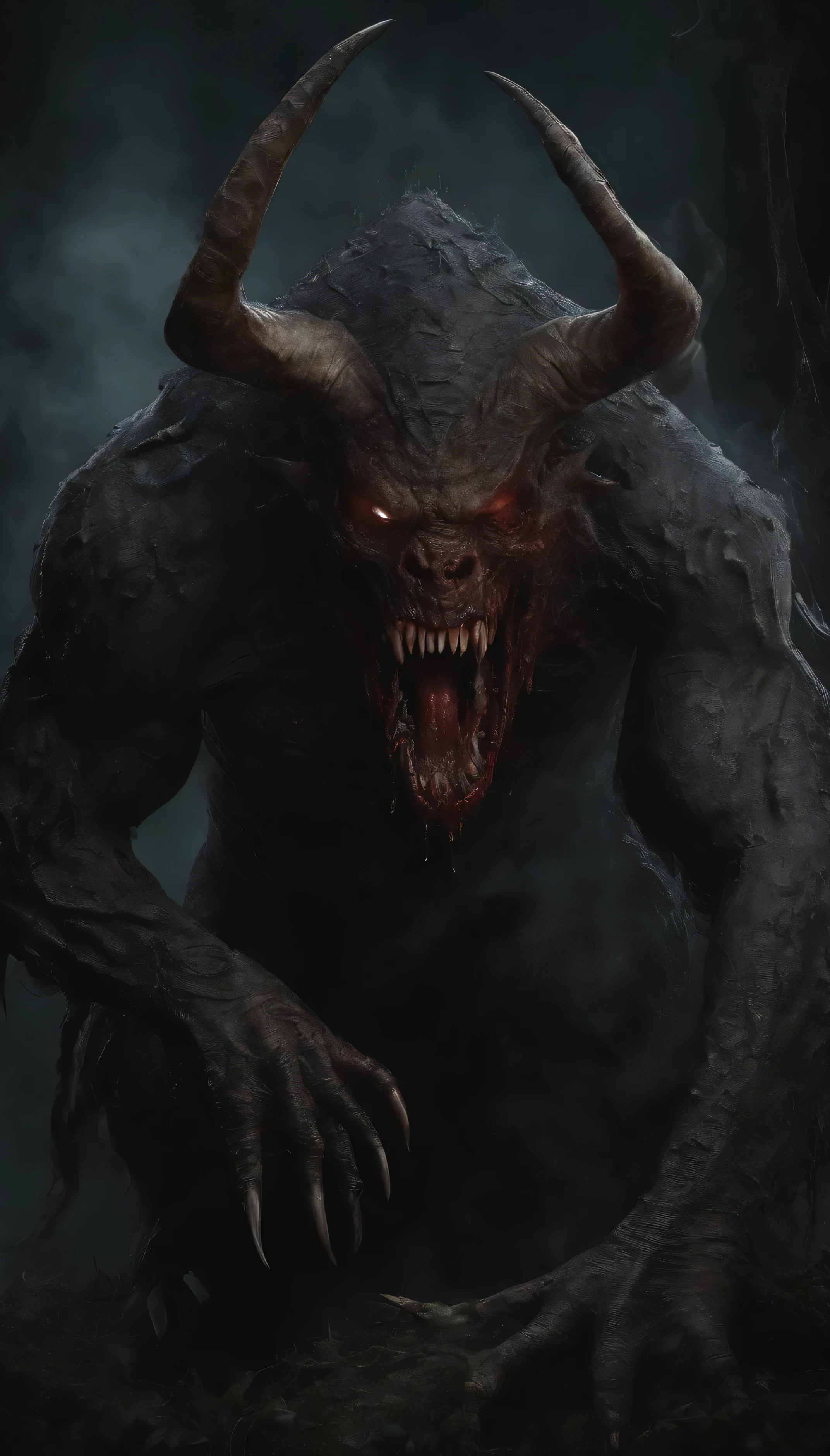 Draw a Demonic creature with a bloody face and bloody head, Genocide, Sci-fi horror art, sci-fi horror artwork, inspired by Alexi Brico, The fangs of the carnage, horror fantasy art, Alexis Bricklot(Alexis Bricklot), horror concept art, venom, Fantasy and horror, Detailed 4K horror illustration, Demonic creature, dark fantasy horror art