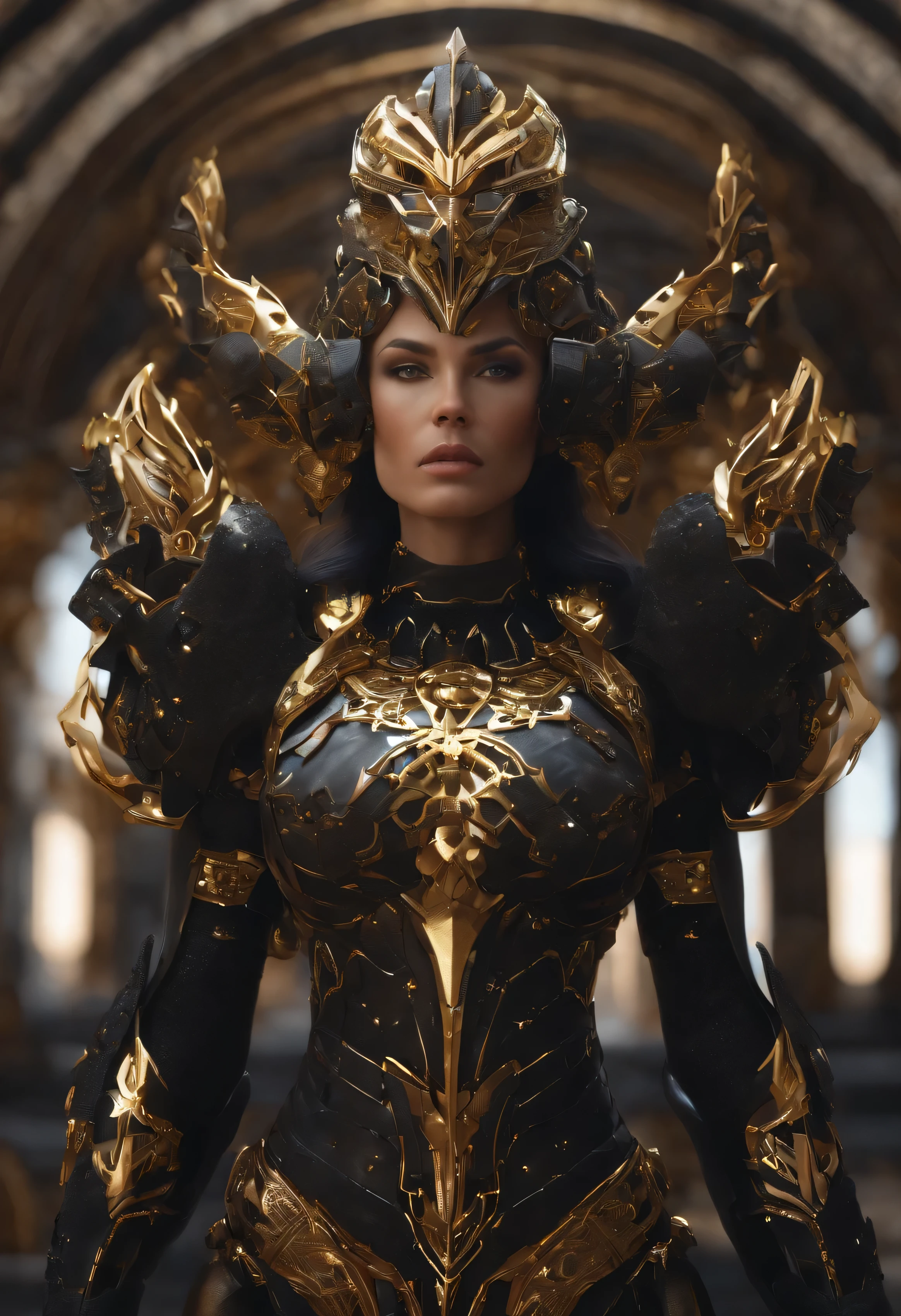 Epic 3D Portrait XXX(Replace housing)wear mechcharmor made of black crystals, gold ornament around the armor, symmetrical body,
hyperrealistic, complex parts, brilliant, Cinematic engine Unreal Engine, art station,octane number --V 4 --ar 3:4