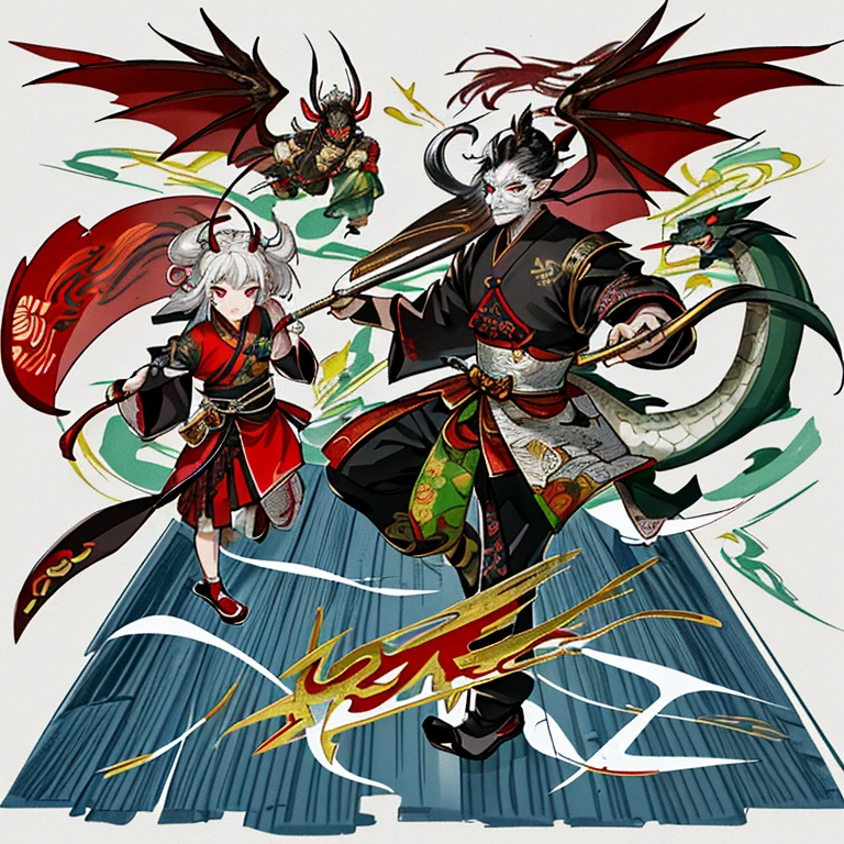 Sticker illustration on white background, Dragon-shaped fairy mask, Qiu Tianwang, Oriental style, Tengu mask, demon samurai mask, Asura in Chinese mythology, Bold silhouette style, jagged edges, Front spray painting, recycle bin, Light Shadows --v 5.2