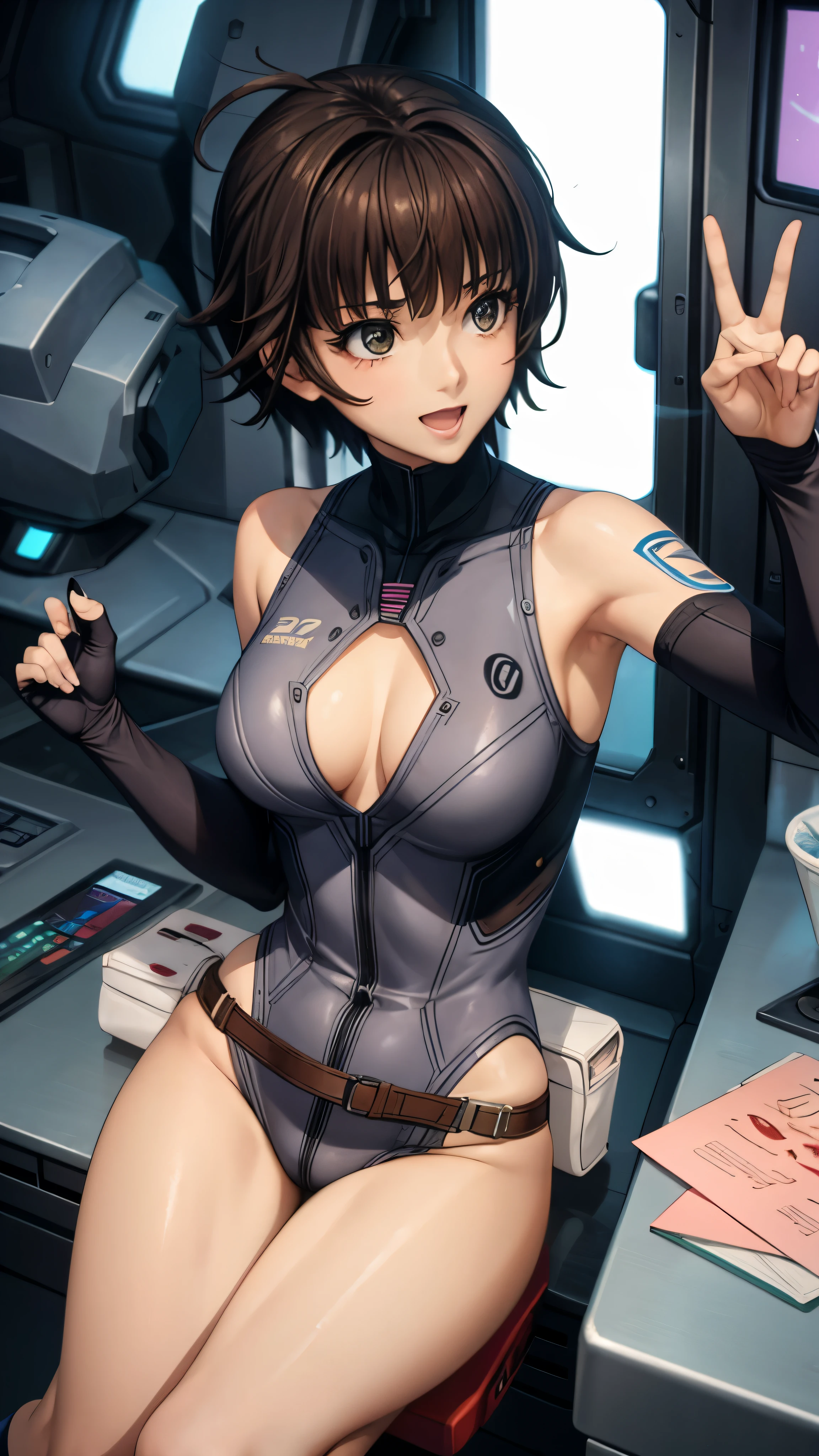 woman,20-year-old,,city,night,Bodysuits,(Harada Makoto),open mouth smile