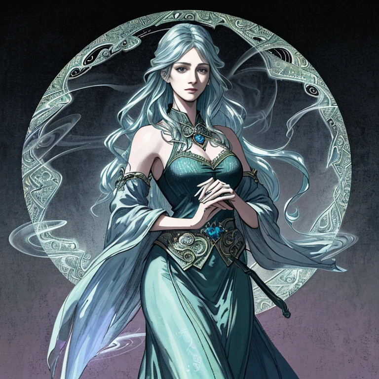 A cauldron, tarot cards, exquisitely detailed art nouveau illustration style, multi-layered, ultra-detailed, (best quality,4k,8k,highres,masterpiece:1.2), (realistic,photorealistic,photo-realistic:1.37), HDR, UHD, studio lighting, physically-based rendering, extreme detail description, professional, vivid colors, bokeh, portraits, tower, mystical, magical, mystical atmosphere, enchanting, mysterious lighting, ancient symbols, swirling smoke, ethereal, magical effects.