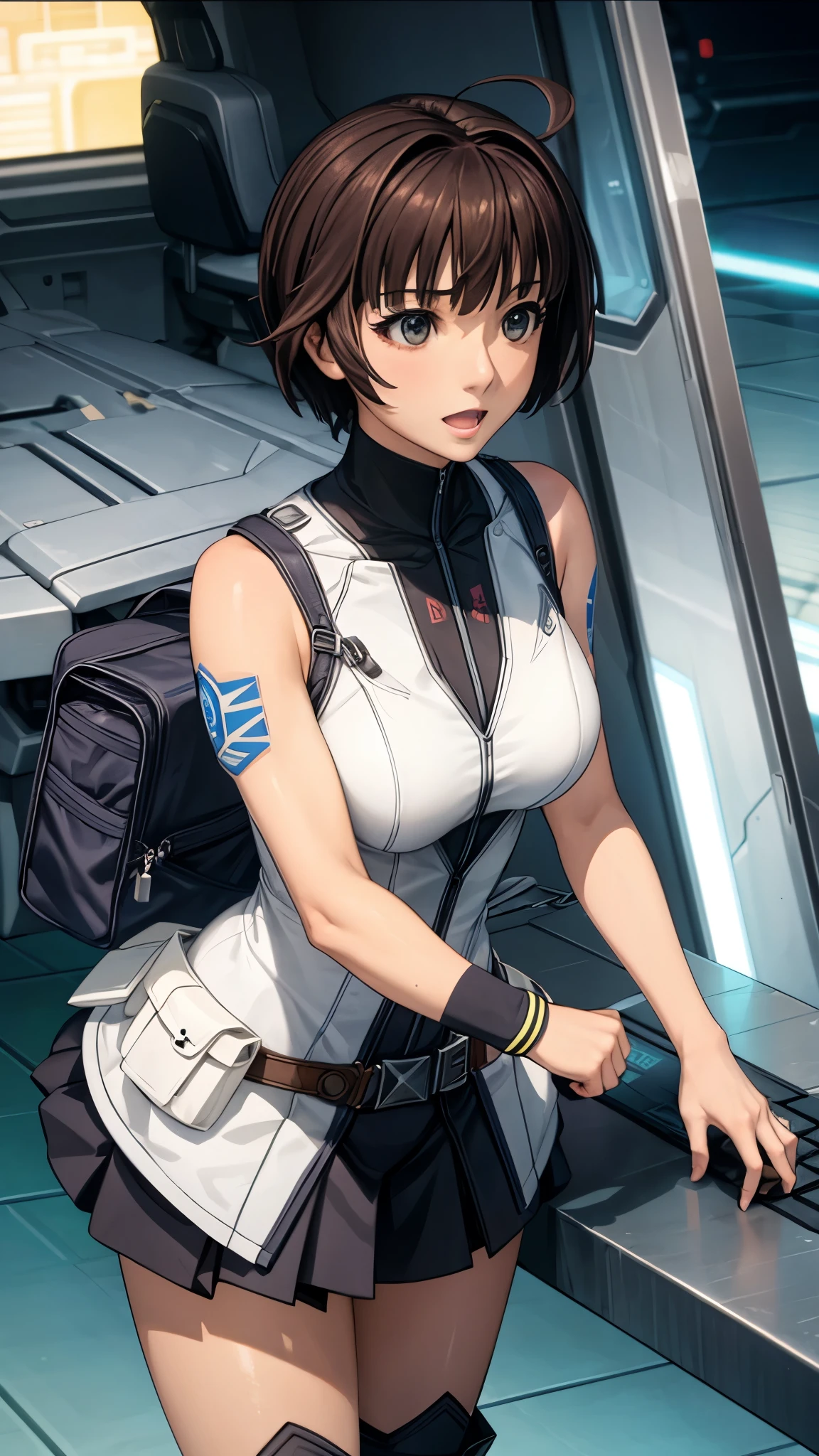 woman,20-year-old,,city,night,skirt bodysuit,(Harada Makoto),open mouth smile