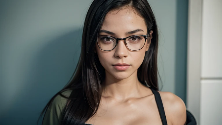 Cinematographer of a skinny nerdy lesbian caucasianlittle_caprice with glasses, cabello negro, shorter ginger straight hair, gafas redondas, Apoyado en la pared, en la ciudad, top verde y minifalda a cuadros, En verano, piel sudorosa, damp skin, Disfrutando, girlish, wearing a boiler suit, hot girlish, (((senos medianos))), gaze at the camera, face symmetrical, fotorrealista, Cinematographer, Spectacular lighting, splendid, escote, occidental, (Masterpice), La mejor calidad, High resolution, Piel extremadamente detallada, fondo borroso, Profundidad de campo, cinematic lighting, Recorded with professional DSLR camera