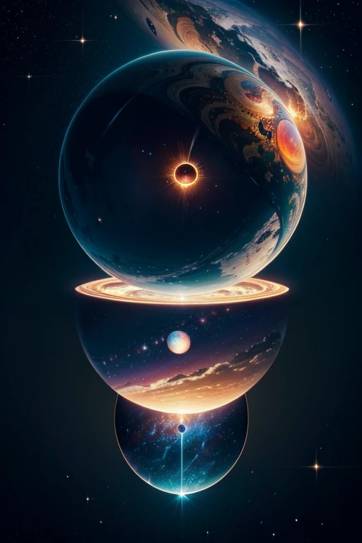 /imagine prompt: color photo of a magnificent planet, adorned with swirling ribbons of cosmic dust, bathed in the warm glow of a sun resembling a human uterus. The ethereal environment stretches into the infinite expanse of the universe, inviting wonder and curiosity. The scene evokes a delicate balance between awe-inspiring and intimate emotions. Capturing this vision requires a digital illustration with soft, glowing textures, inspired by artists like Frida Kahlo, Salvador Dali, and the Surrealist movement. Shot with a high-resolution digital camera, meticulous attention is given to lighting and composition. The focal point is a distorted fetus floating in the cosmic expanse, symbolizing the mysteries of life and the universe. The resulting photograph, with its intricate details and use of color film, blurs the boundaries between fantasy and reality. It is a visual masterpiece that transports viewers to a realm where the extraordinary coexists with the familiar. —c 10 —ar 2:3