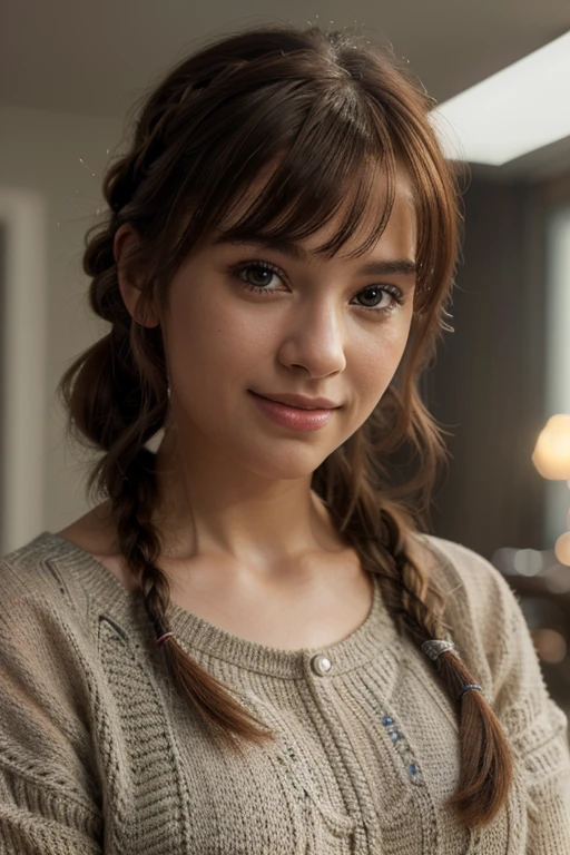 (best quality, 4k, 8k, high resolution, art: 1.2), ultra-detailed, (realistic, photorealistic, photorealistic: 1.37), HDR, Ultra-HD, studio lighting, vivid colors, Bokeh, stunning woman (side bangs and braid), smiling, knitted pajamas, child. This artwork is of the highest quality, ultra-detailed and perfect for an 8k HDR wallpaper. Featuring brilliant lighting with sharp focus and intricate details.