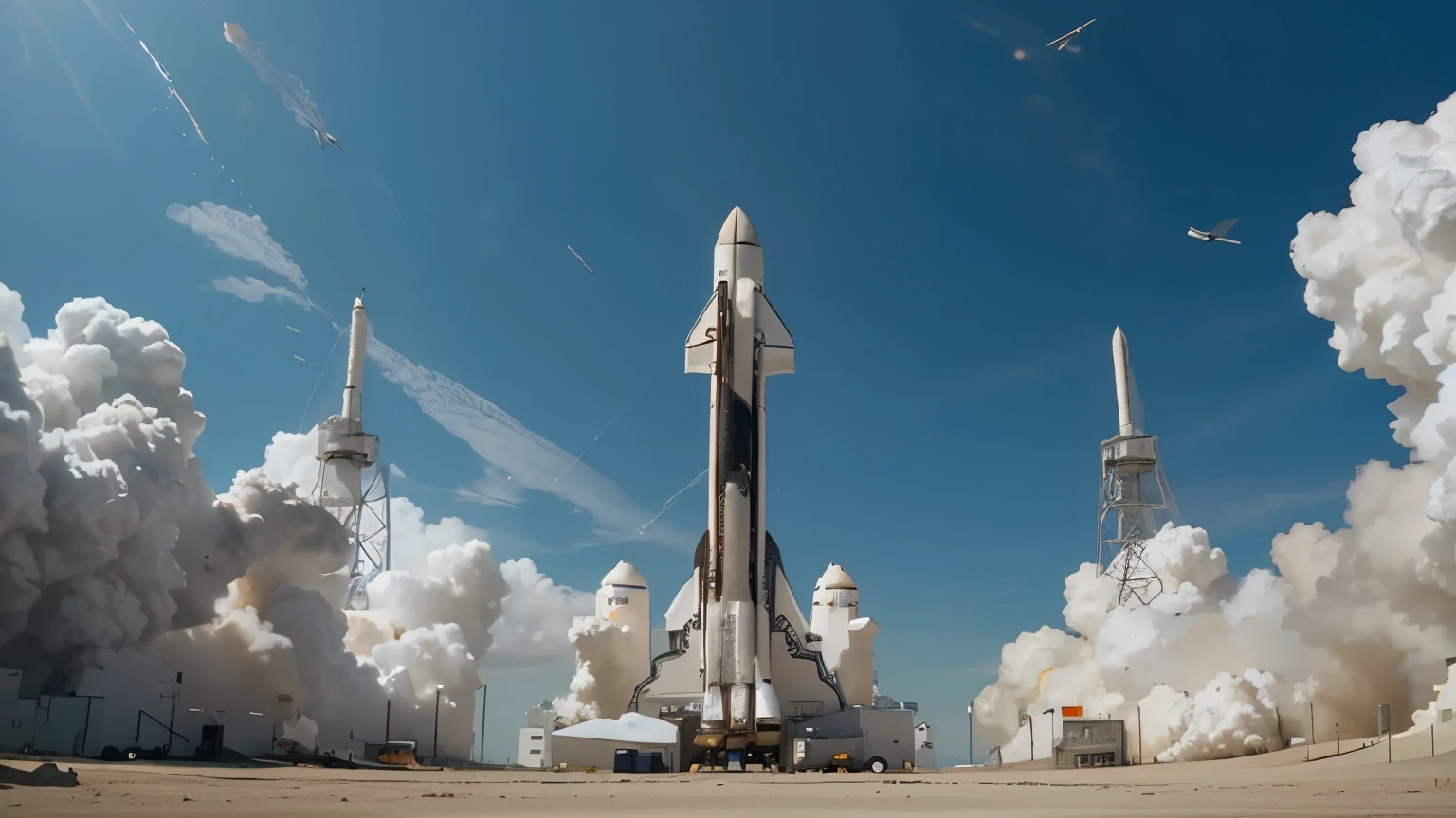there is a space shuttle that is flying through the air, space shuttle, launching to space, rocket launching into the sky, space tourism, rocket launch, rocket ship, launch of a rocket, piloting a small space shuttle, rocket launching, launch test, spaceship landing, blue v2 rocket in space, launch tracking missiles, spaceship in space, nasa space tourism