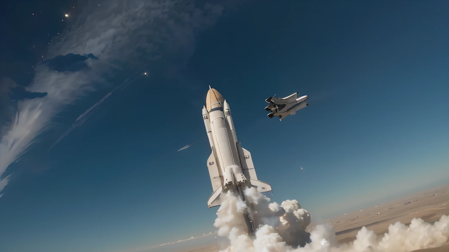 there is a space shuttle that is flying through the air, space shuttle, launching to space, rocket launching into the sky, space tourism, rocket launch, rocket ship, launch of a rocket, piloting a small space shuttle, rocket launching, launch test, spaceship landing, blue v2 rocket in space, launch tracking missiles, spaceship in space, nasa space tourism