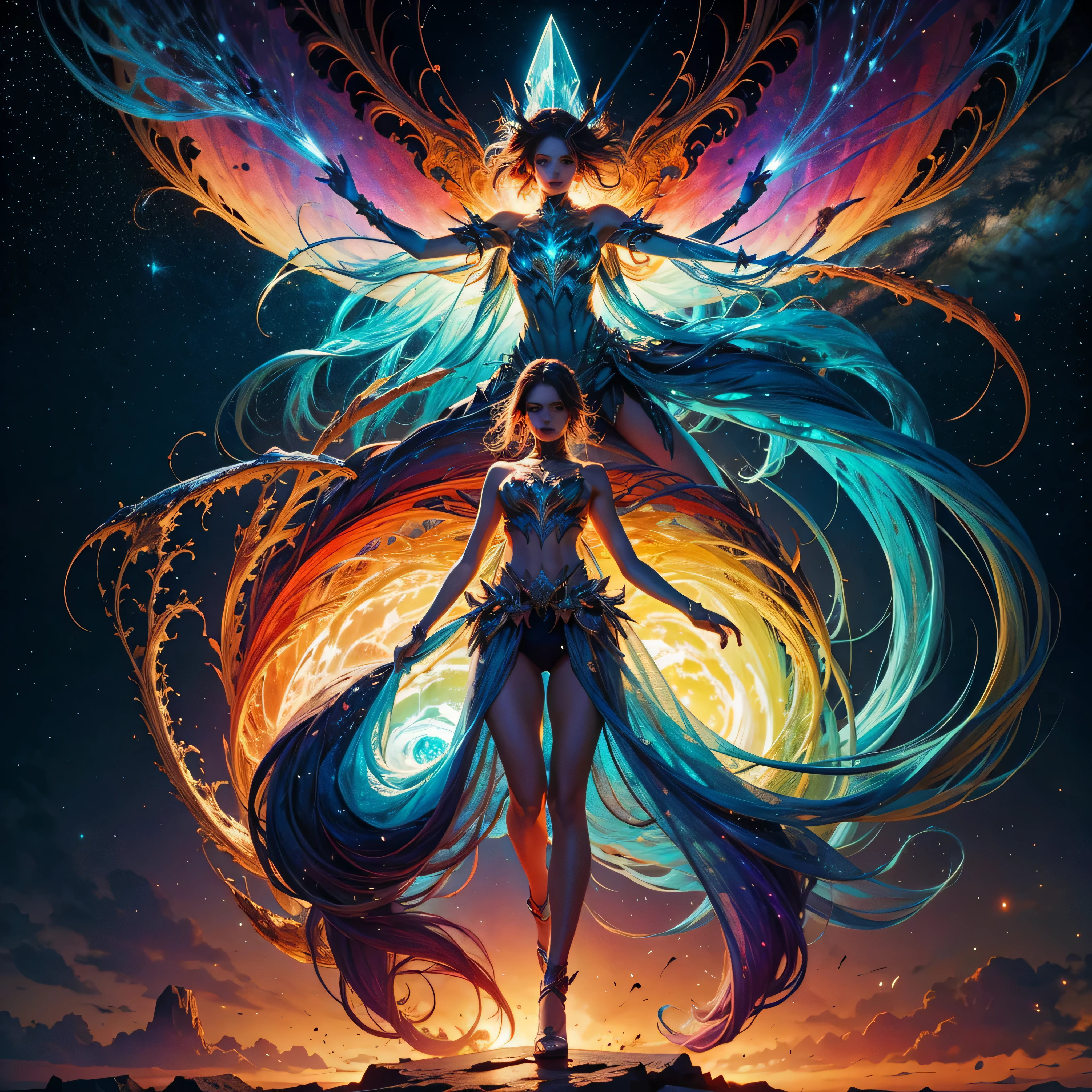Hyper Vibrant Nebulae Octans by_Mappa Spacious Starry_sky Borealis ((🎈Sunset epic sunshine parabolic sunrise Rain_Color Colorful_liquid_on_naked_body:1.3 Colorful_body Colorful_ink_on_hair:1.2 Rainbow Abundant_colorful_liquids White_liquid fullbodye wet_Color_liquid)) In the vast expanse of the cosmos, a breathtaking image unfolds before your eyes. In the heart of a starry galaxy, vibrant nebula dance and swirl, their ethereal colors blending and intertwining. The scene is a symphony of cosmic beauty, with tendrils of interstellar dust and gas reaching out into the void. The stars shine with an otherworldly brilliance, illuminating the cosmic tapestry that stretches across the vastness of space. It is a visual feast for the senses, an awe-inspiring glimpse into the wonders of the universe. BREAK,Detailed,Realistic, highly detailed digital art,octane render, bioluminescent, BREAK,by Mappa studios,masterpiece,best quality,official art,illustration,ligne claire,(cool_color),perfect composition,absurdres, fantasy,focused,rule of thirds masterpiece meticulously intricate 🎠deep path equirectangular🎡 ultra_high-details extreme improved ultra_high-quality ultra_high-res ultra_photo-realistic optimal ultra_sharpness perfection accurate volumetric SunLight Lightning_contrast global_illumination cgi vfx sfx reflex Octane_rendered ultra_high-def UHD XT3 DSLR HDR romm rgb pbr 3dcg fxaa blu-ray vivid colors-coded anti-aliasing fkaa txaa rtx ssao opengl-shaders glsl-shaders post-processing post-production cell-shading tone-mapping ❤luminescence 😘glow 👩Heart hearth Crystalline butterfly earth invoke monarch magic fleuraison monster monstrous creature sundrop slide onyx summon transparent ruby Earth hearth bloom flash Tourmaline opal strange glow hole reflection varies multi etc. --s 1000 --c 20 --q 20 --chaos 100