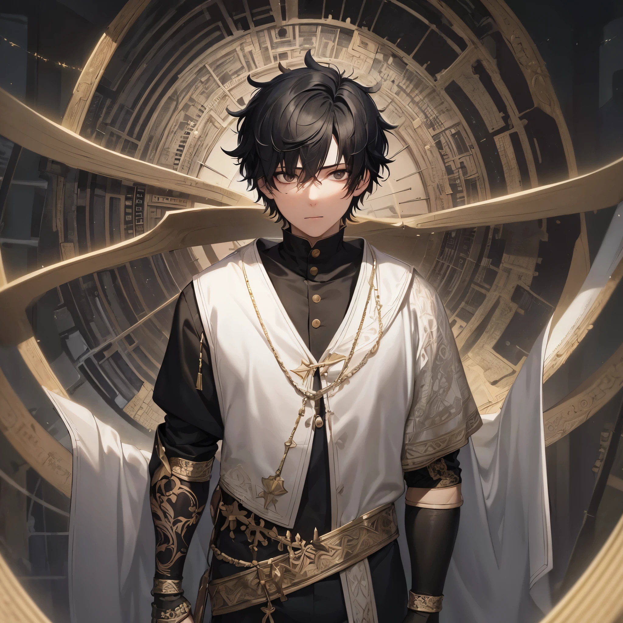 1 boy, short hair, black hair, white skin, black eyes, highres, masterpiece, best quality, ultra-detailed 8k wallpaper, extremely clear, super fine illustration, intricate details