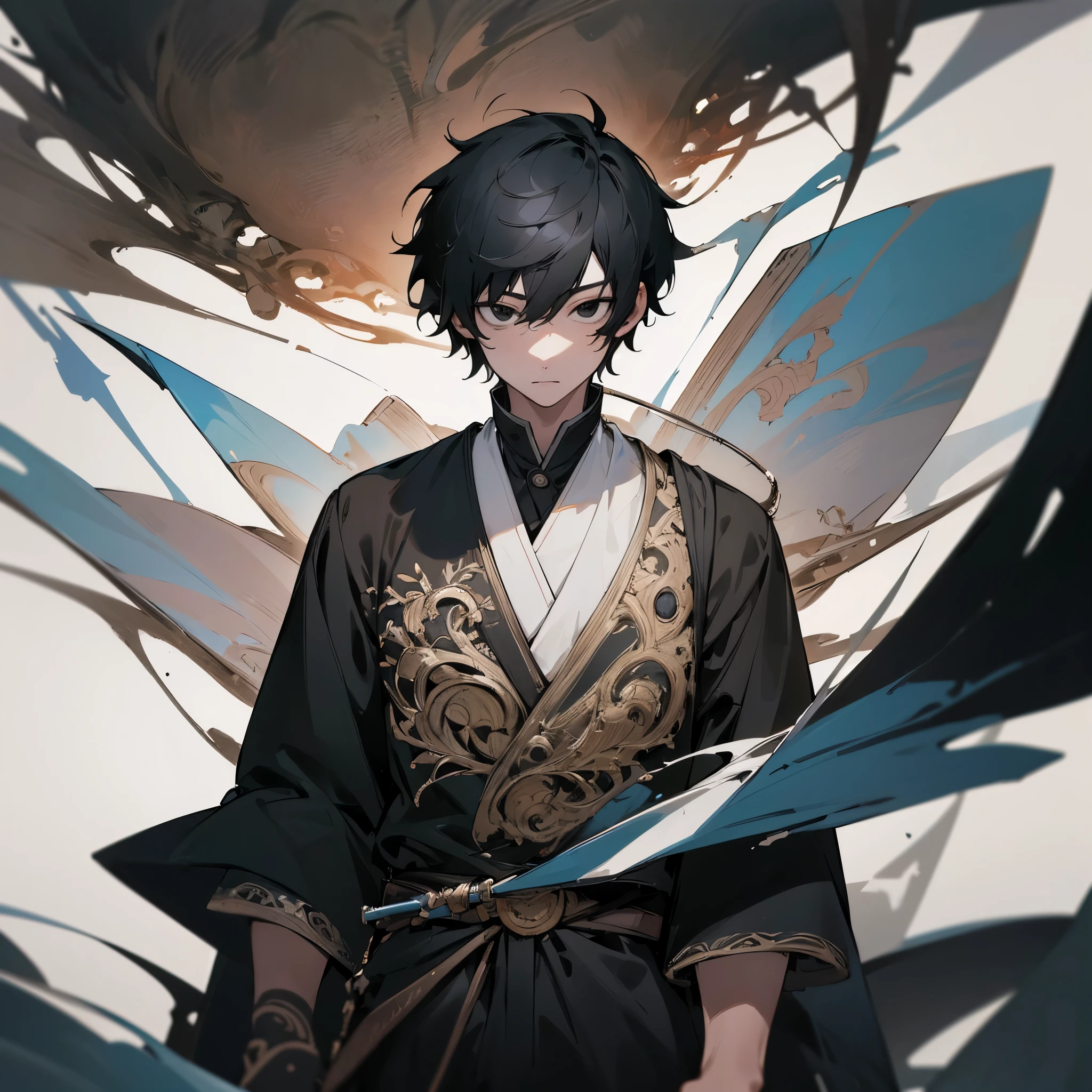 1 boy, short hair, black hair, white skin, black eyes, highres, masterpiece, best quality, ultra-detailed 8k wallpaper, extremely clear, super fine illustration, intricate details