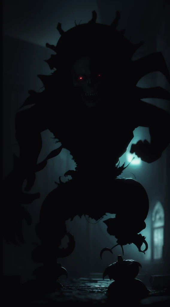 Shadowed Trickster	 A silhouette of an evil clown lurking in the shadows, their distorted shape and elongated limbs creating an eerie and foreboding presence, Ultra realism, color field printing, high detail, UHD, 8k, anatomically correct, cinematic lighting 4d quality --auto