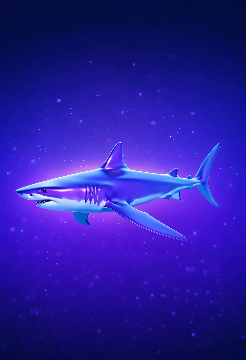 (Futuristic transparent ethereal shark:1.6),Golden Mechanical Skeleton Shark,mechanical joint shark,blue light control eye,(Purple light cosmic energy field surrounds shark:1.5),Digital neural network,Futuristic deep sea landscape,Shark virtual holographic digital avatar,Complex illustrations in surrealist art style,Surreal dreams,Future dream underwater landscape,coral reef,fish flocks,Diversity of marine life,