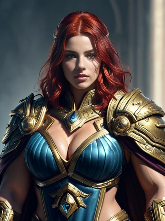 (((Top Quality: 1.4))), (Unparalleled Masterpiece), (Ultra High Definition), (Art by Brian Froud), (Ultra-Realistic 8k CG), official art, attractive posing, female gladiator, stunningly beautiful cleaned face, highly detailed armor and Gauntlets, messy Hair,  muscular_body:1.4, tanned skin:1.4, highly detailed breastplate, many tribal tattoos on body, large breasts, well trained body, ancient Rome city background, sunlight makes beautiful gradient of shadow and adds depth to image, (muted colors, dim colors, muted tones: 1.3), low saturation, (hyper detail: 1.2), perfect anatomy, Full body, medium breast, muscular fit body, low-angle shot picture, sexy face, big breast, female muscular fit body, very tanned skin, red haired, white and gold cape, Very bright colors, Light particles, with light glowing, Mshiv