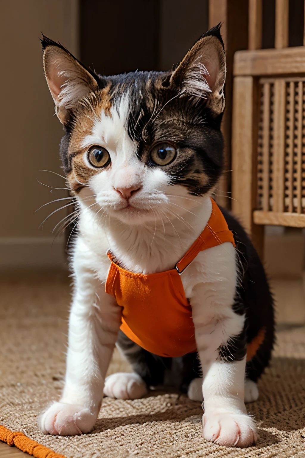 baby cat whit orange, white and black colour