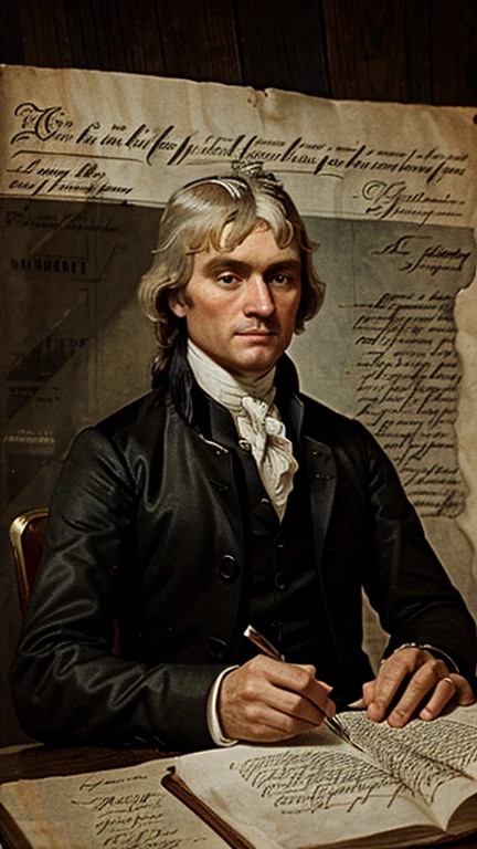 An image of Thomas Jefferson with a quill, or a close-up of the Declaration of Independence.