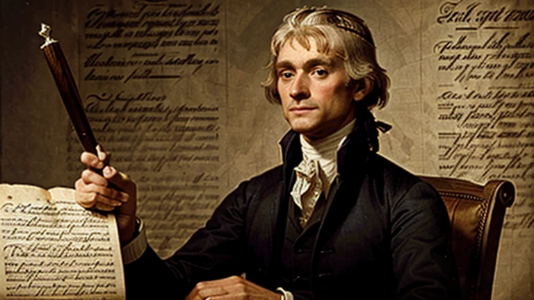 An image of Thomas Jefferson with a quill, or a close-up of the Declaration of Independence.