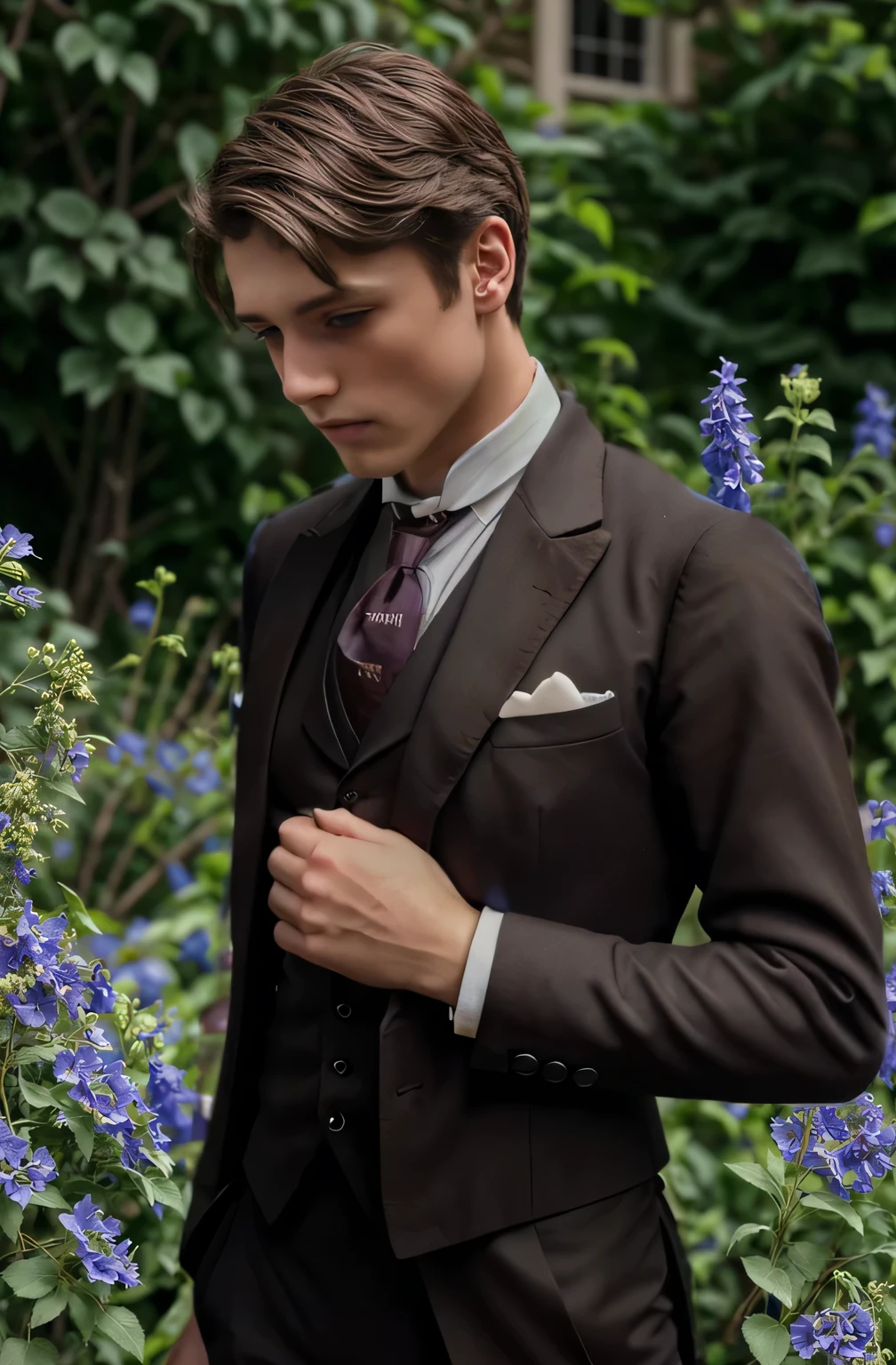 high white Victorian collar, dark Victorian tie, 19th Century Brown Wool Gentleman&#39;suit made from quality suiting fabric in the Victorian style from 1886..