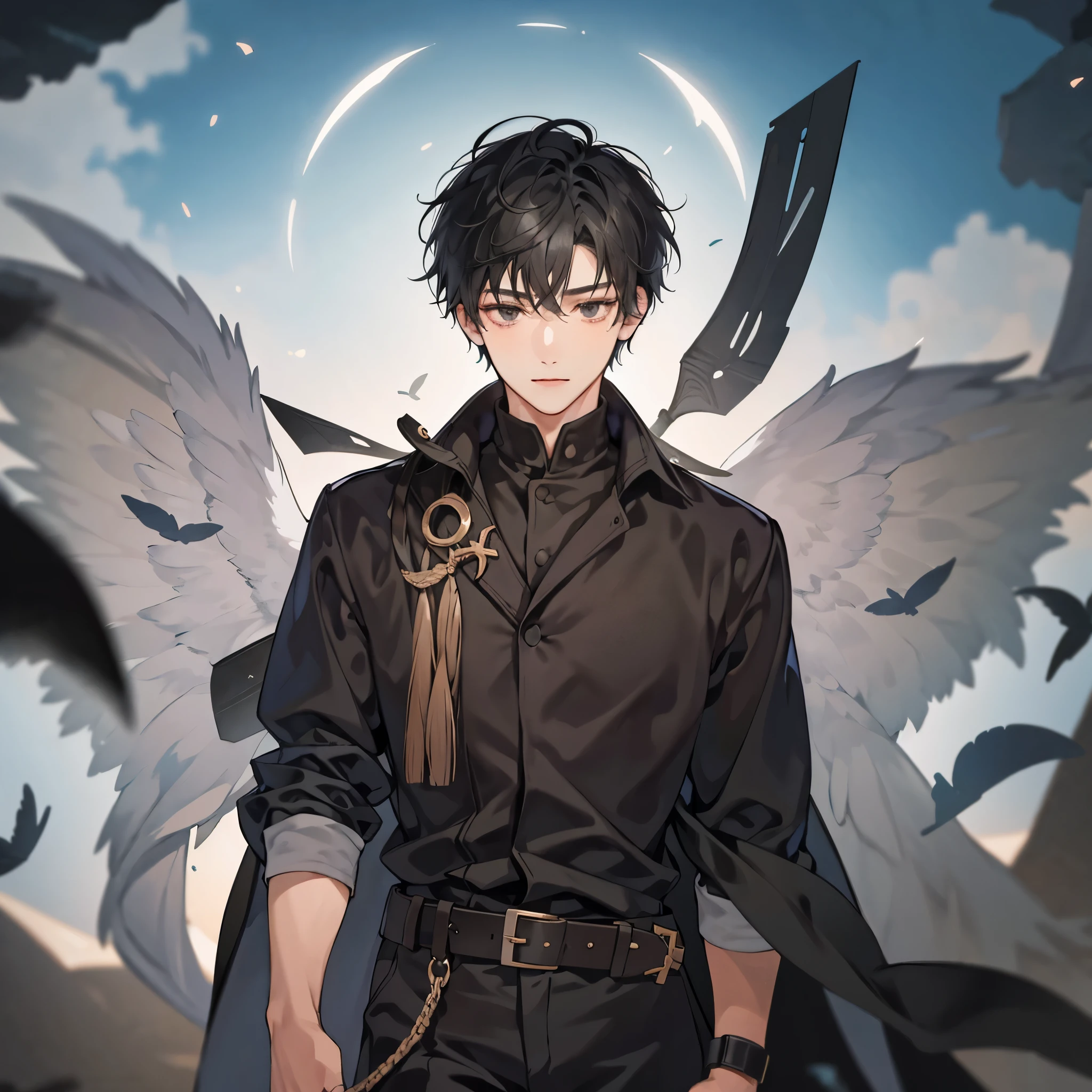 1 boy, short hair, black hair, black eyes, masterpiece, best quality, super fine illustration, highres