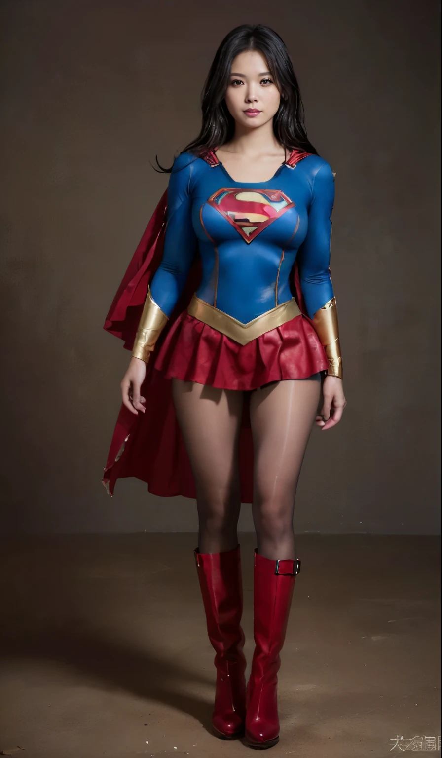 no background、(((Wear black tights on your beautiful legs.torn、Tattered、being destroyed)))、(((stretch your legs、tall、Legally express the beauty of your smile)))、((((Get the most out of your original images)))、(((supergirl costume、torn、Tattered、being destroyed)))、(((beautiful hair)))、(((I'm in pain)))、(((Legs must be worn with black tights)))、(((must wear red boots、being destroyed)))、((Highest image quality、8K))、((highest quality、8K、masterpiece:1.3))、(((keep background )))、clear focus:1.2、beautiful woman with perfect figure:1.4、Full of scars、bloody、full of blood、slender abs:1.2、wet body:1.5、Highly detailed face and skin texture、8K